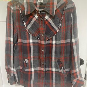 CAbi Red and Gray Plaid Shirt